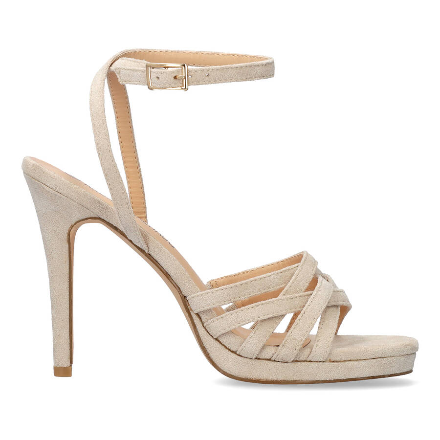 Beige faux suede high-heeled sandals 