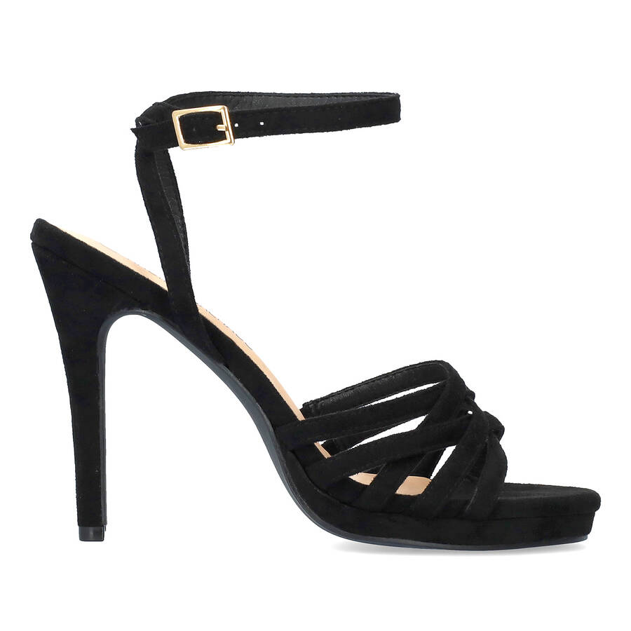 Black faux suede high-heeled sandals 