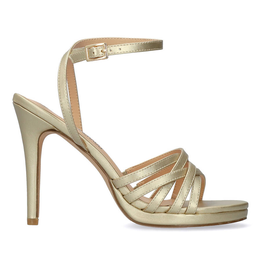 Gold high-heeled sandals in soft fabric 