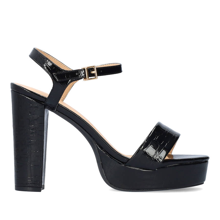 High Heeled Croc Soft Black sandal 