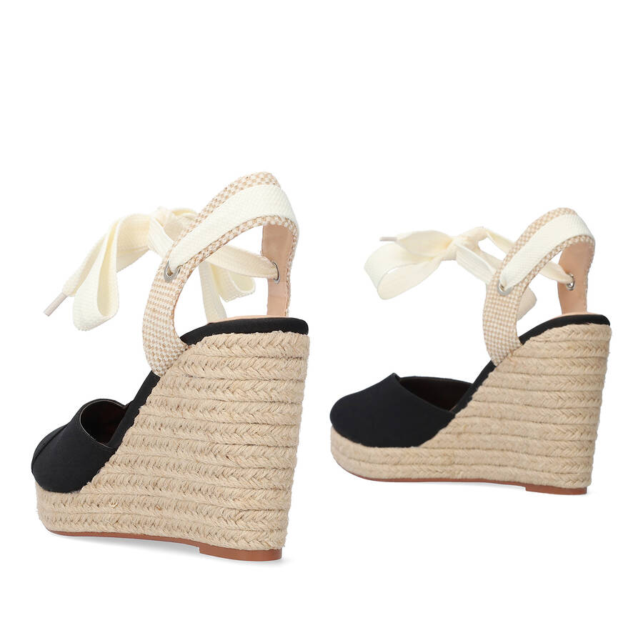 Black fabric espadrille with jute wedge 