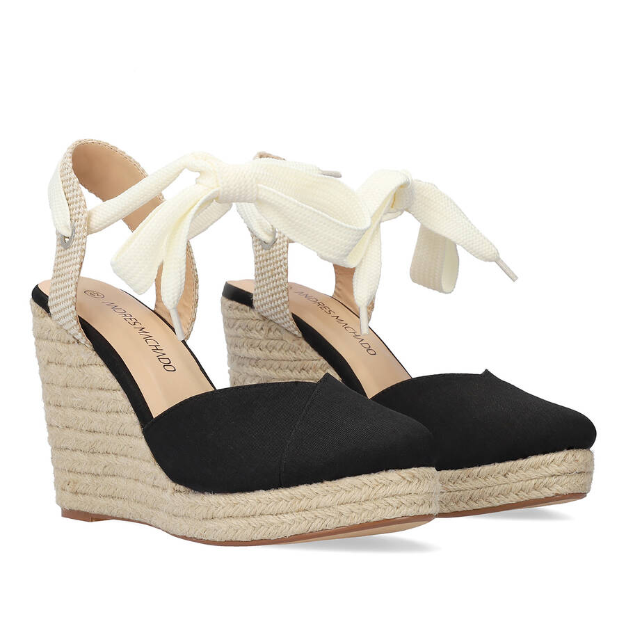 Black fabric espadrille with jute wedge 