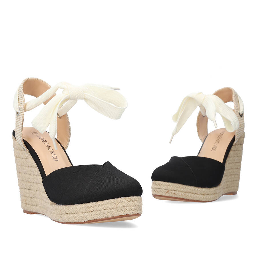 Black fabric espadrille with jute wedge 