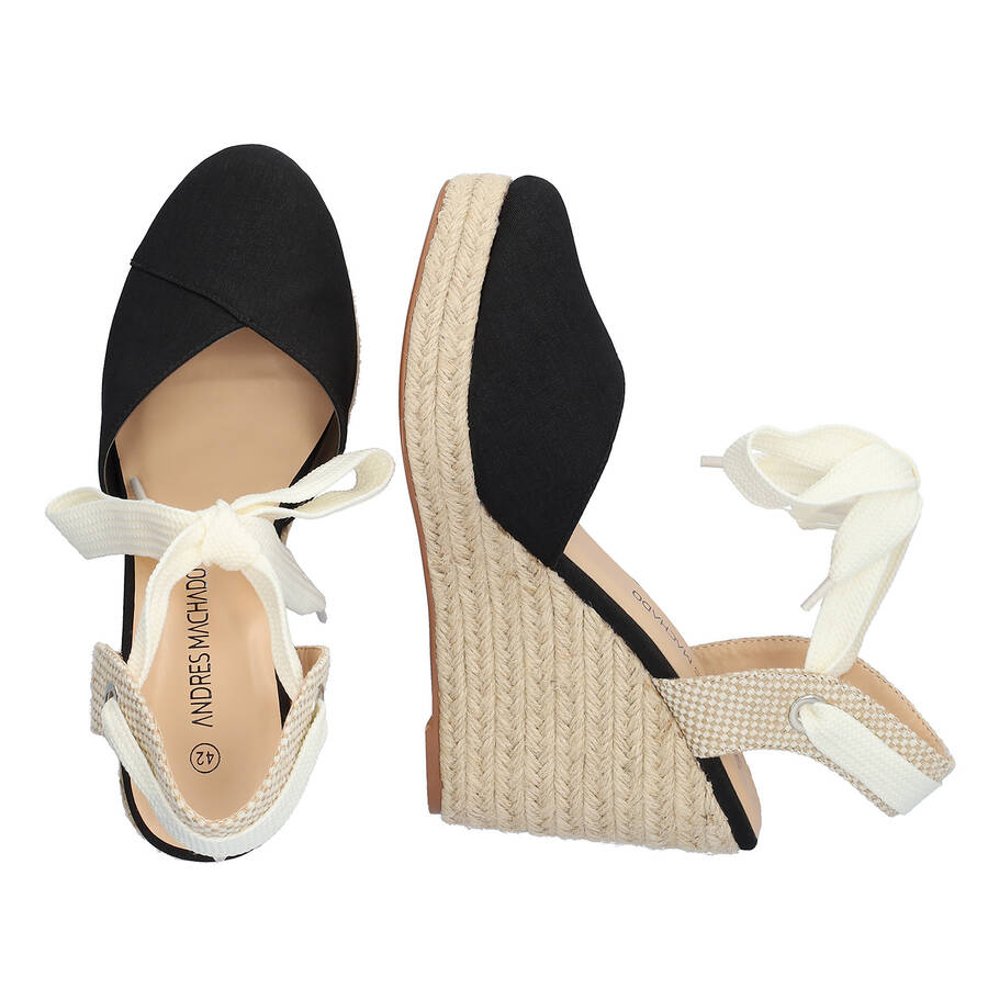 Black fabric espadrille with jute wedge 