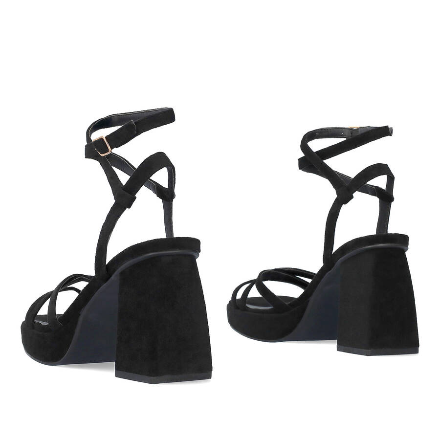 Black faux suede sandal with squared heel 