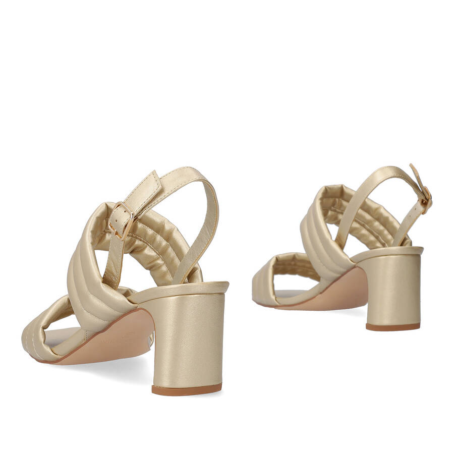 Soft golden mule with a thin block heel 