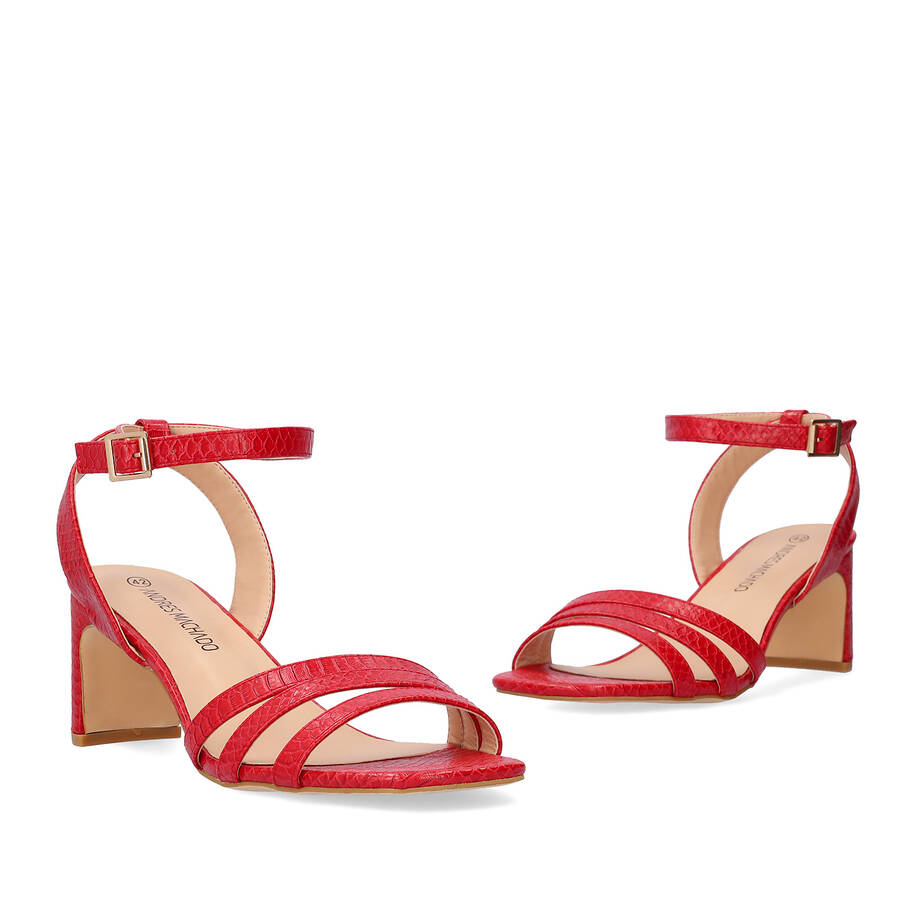 Sandale en simili cuir snake Rouge avec talon semi-carré 