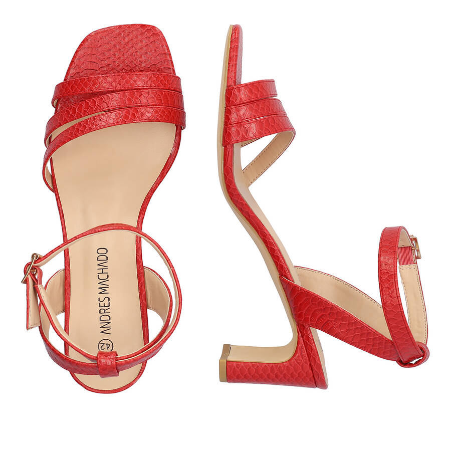 Sandale en simili cuir snake Rouge avec talon semi-carré 