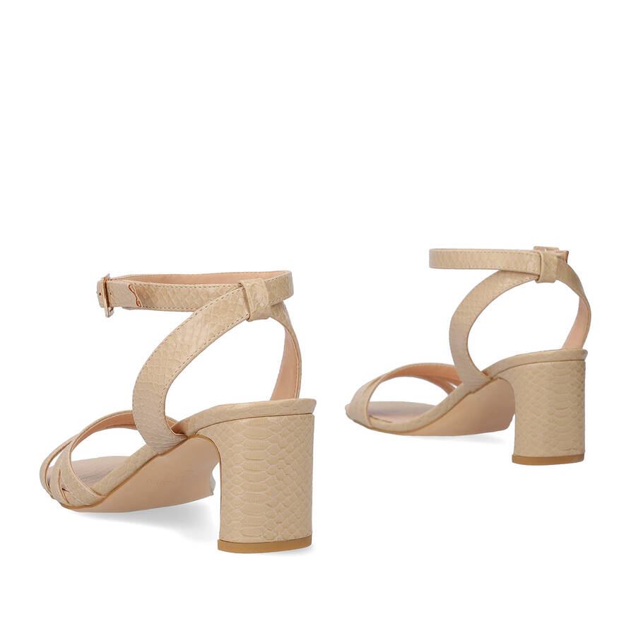 Soft Snake dark beige coloured sandals with a thin block heel 