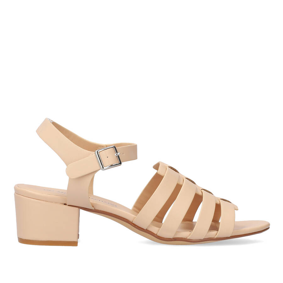 Squared heel sandal in nude soft material 