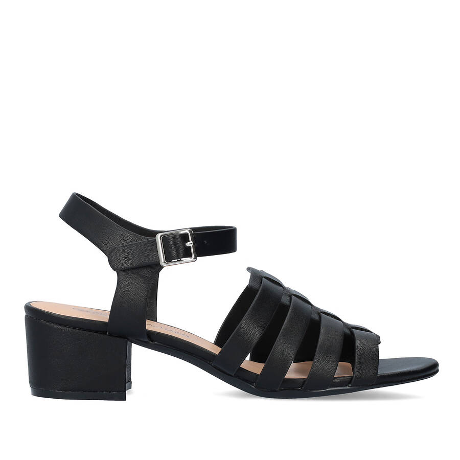 Squared heel sandal in black soft material 