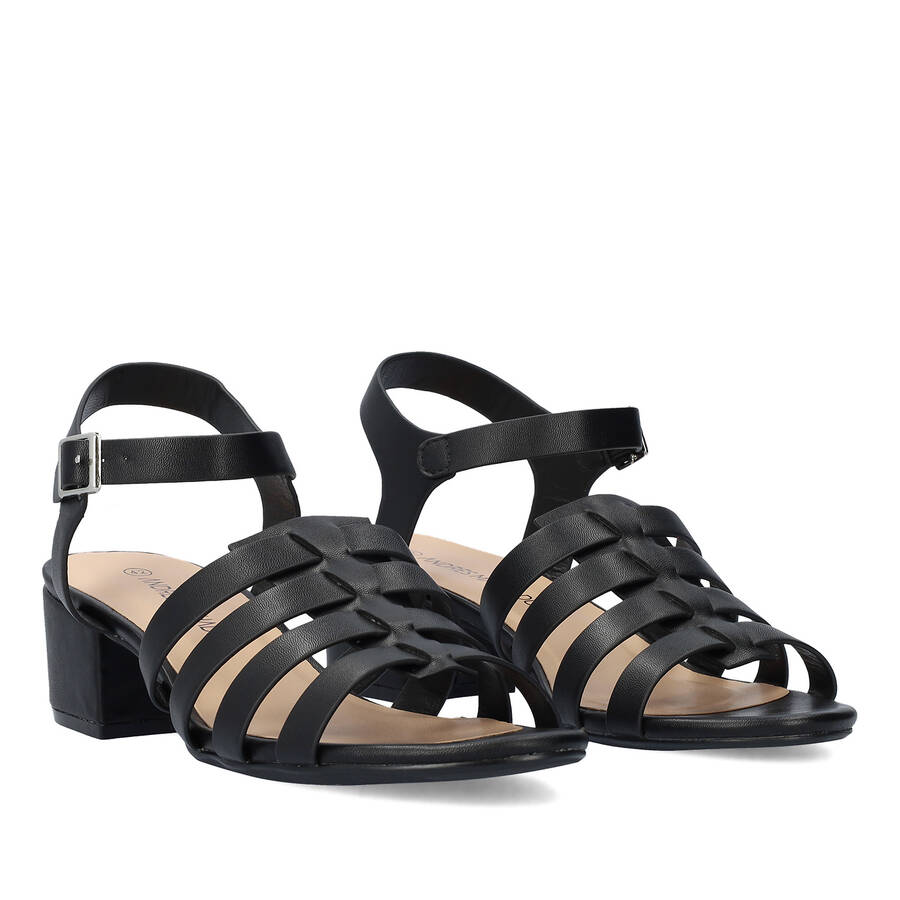 Squared heel sandal in black soft material 