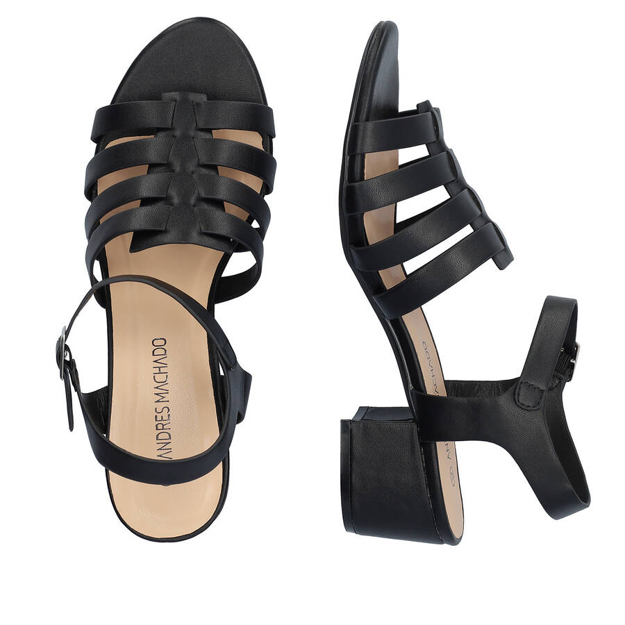 Squared heel sandal in black soft material 