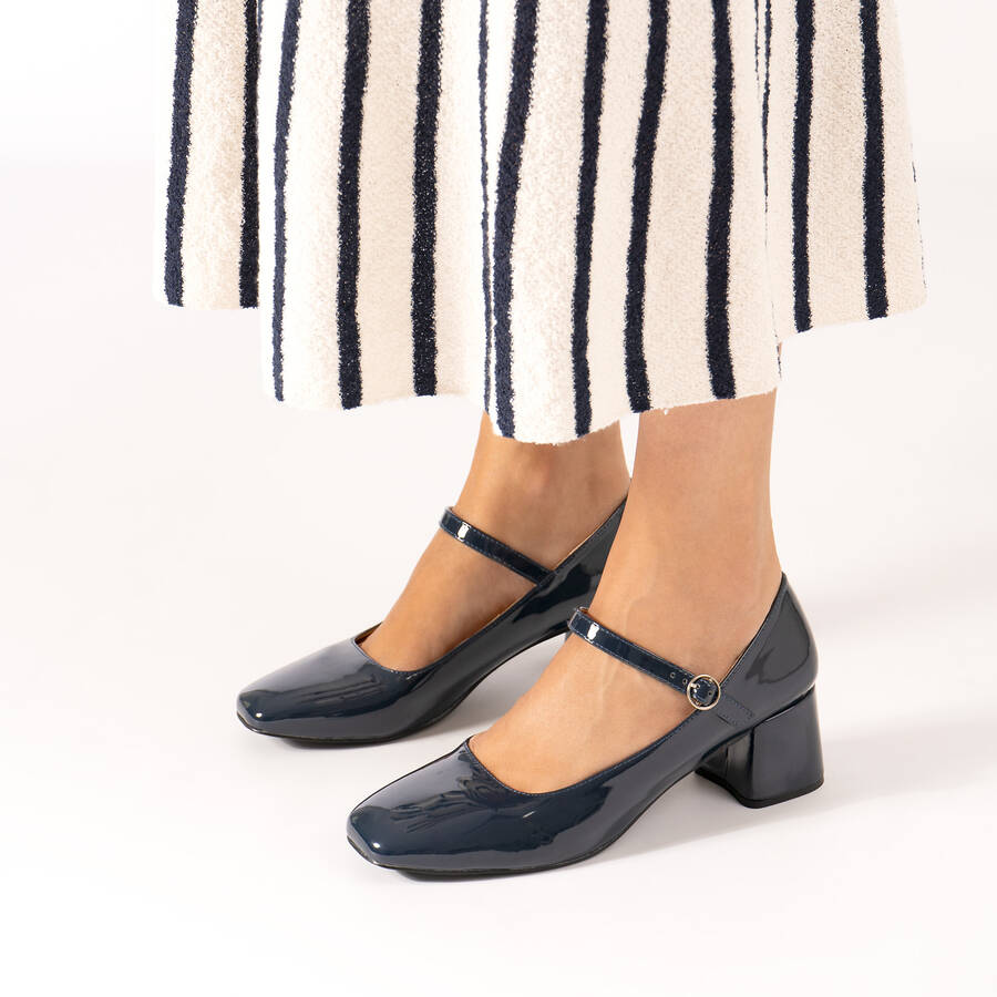 Patent navy faux leather heeled May Jane 