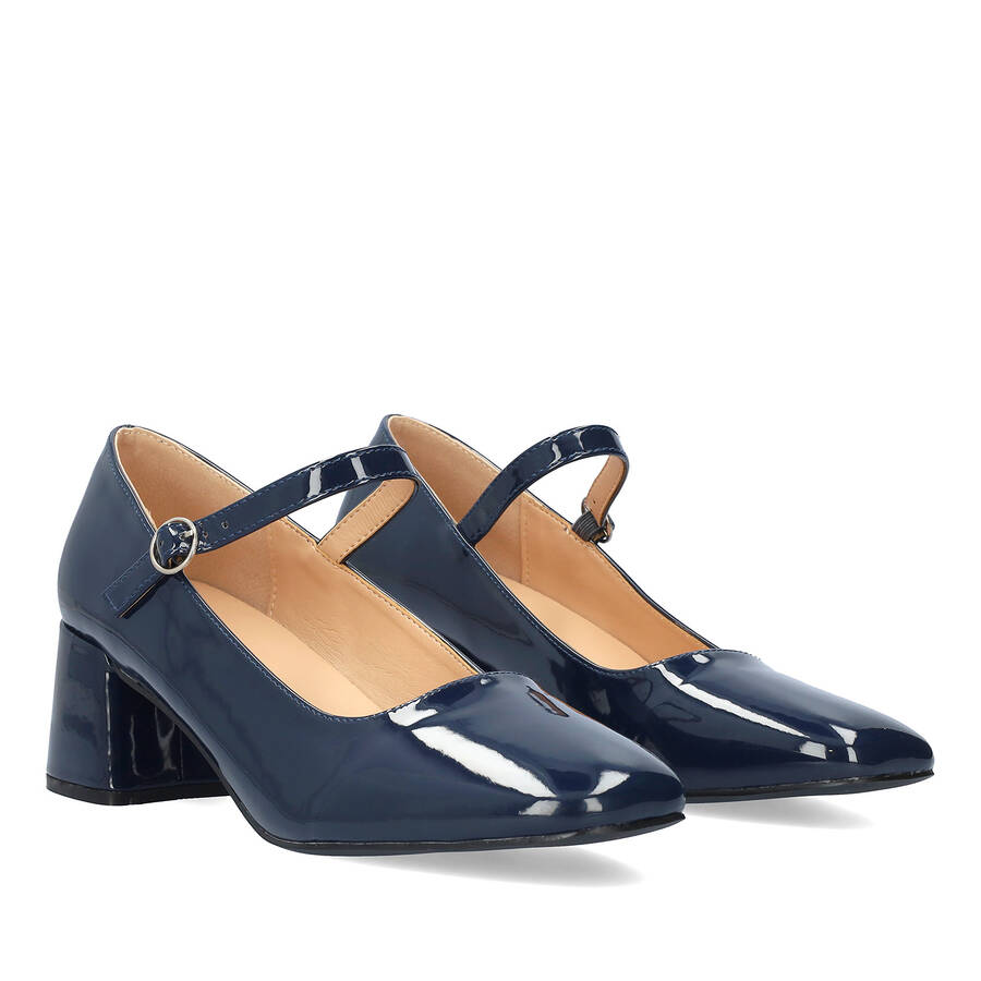 Patent navy faux leather heeled May Jane 