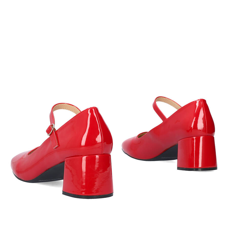 Patent red faux leather heeled May Jane 