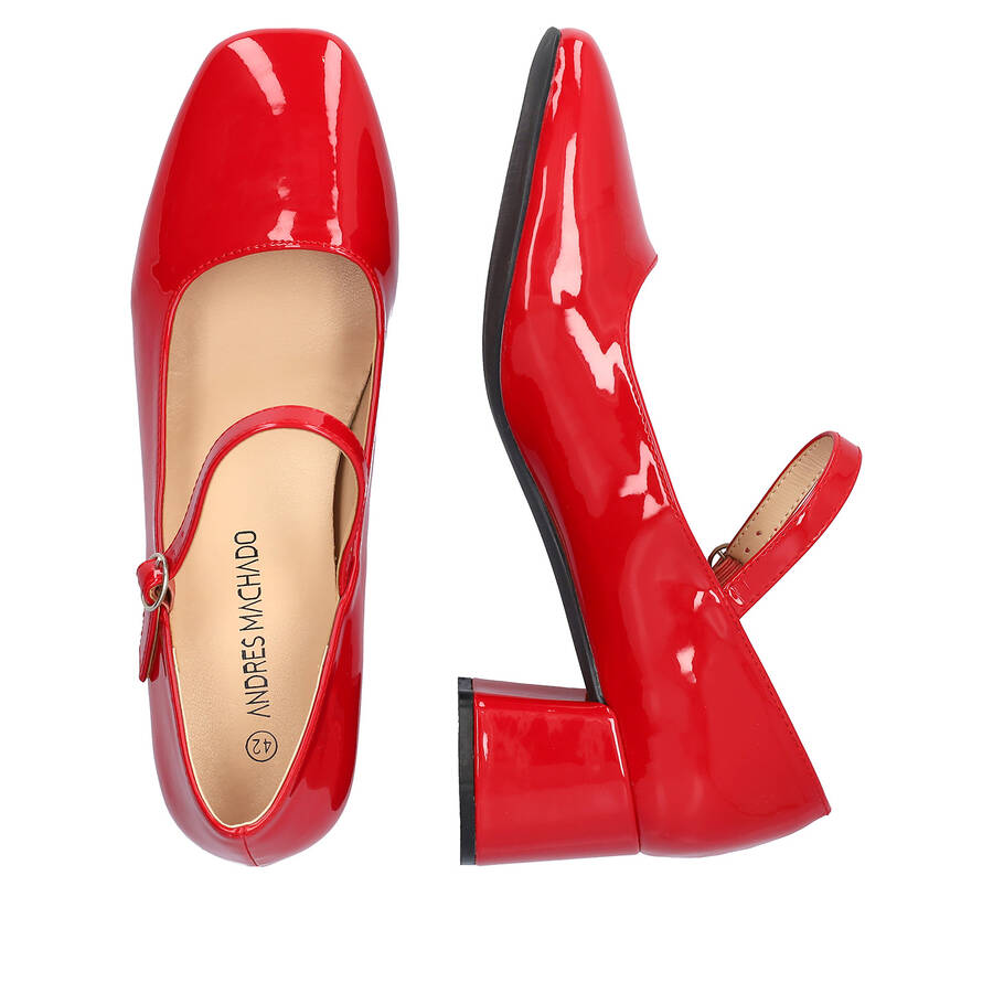 Patent red faux leather heeled May Jane 