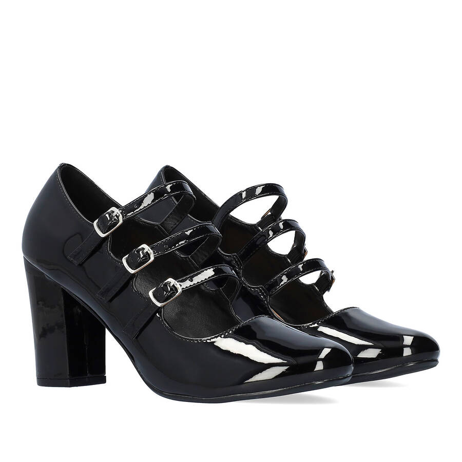 Heeled Mary Jane in black patent soft leather 