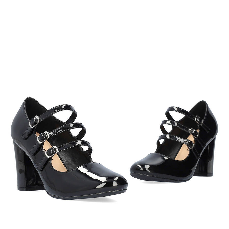 Heeled Mary Jane in black patent soft leather 