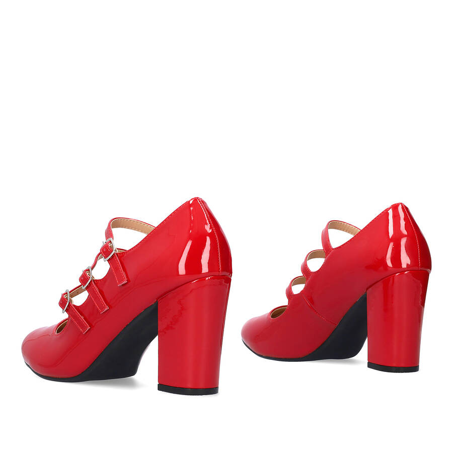 Heeled Mary Jane in red patent soft leather 