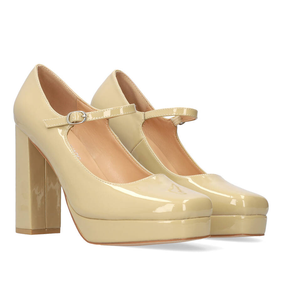 Mary Jane à talon simili cuir verni beige 