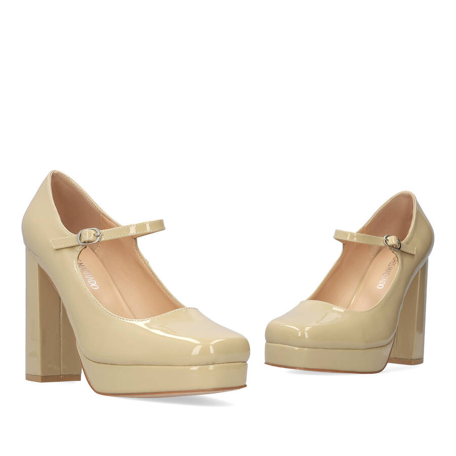 Mary Jane à talon simili cuir verni beige 