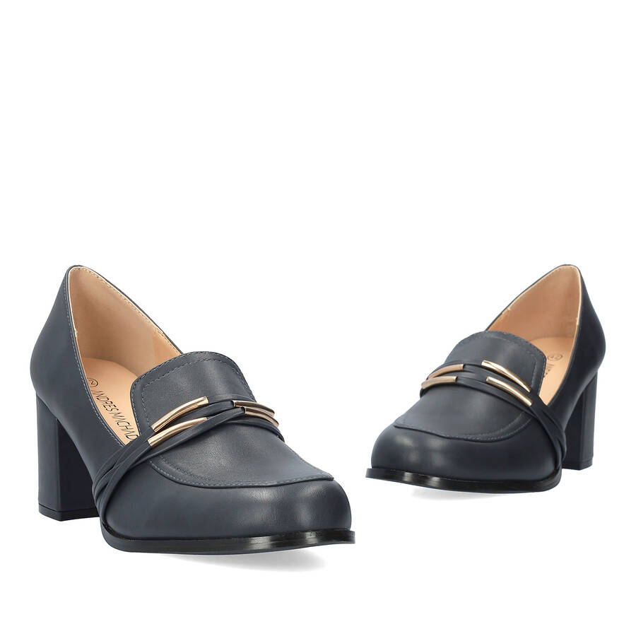 Heeled loafer in navy soft faux leather 