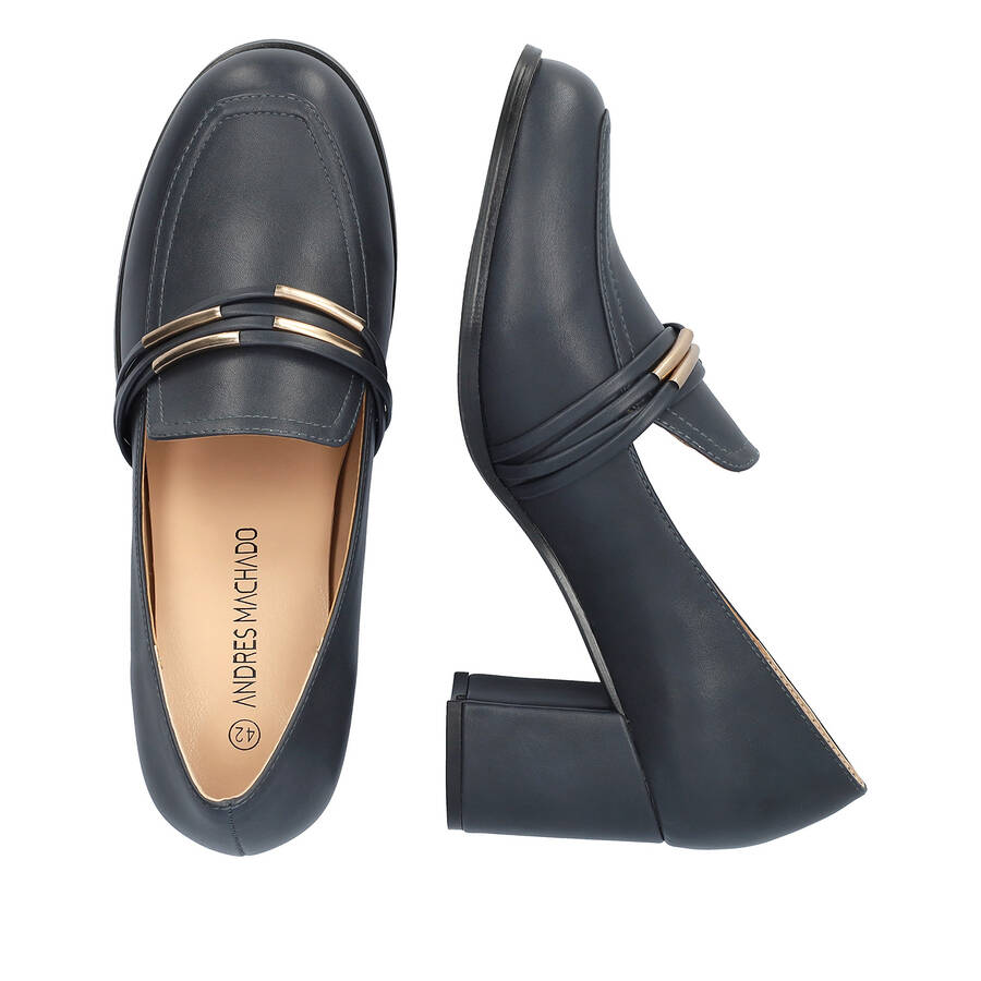 Heeled loafer in navy soft faux leather 