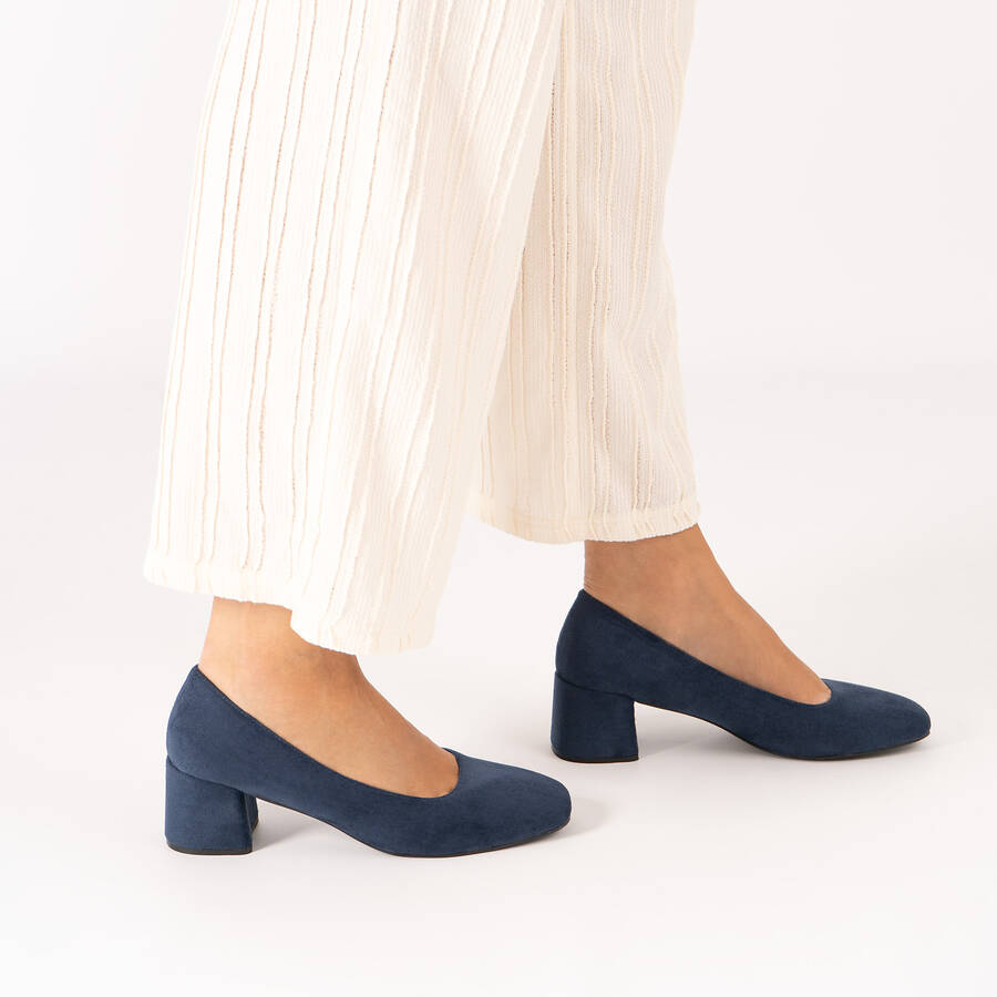 Navy faux suede heeled pumps 