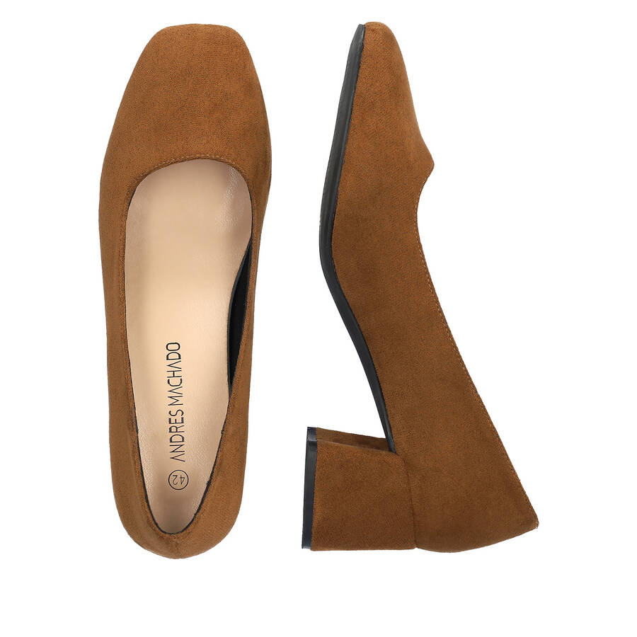 Brown faux suede heeled pumps 