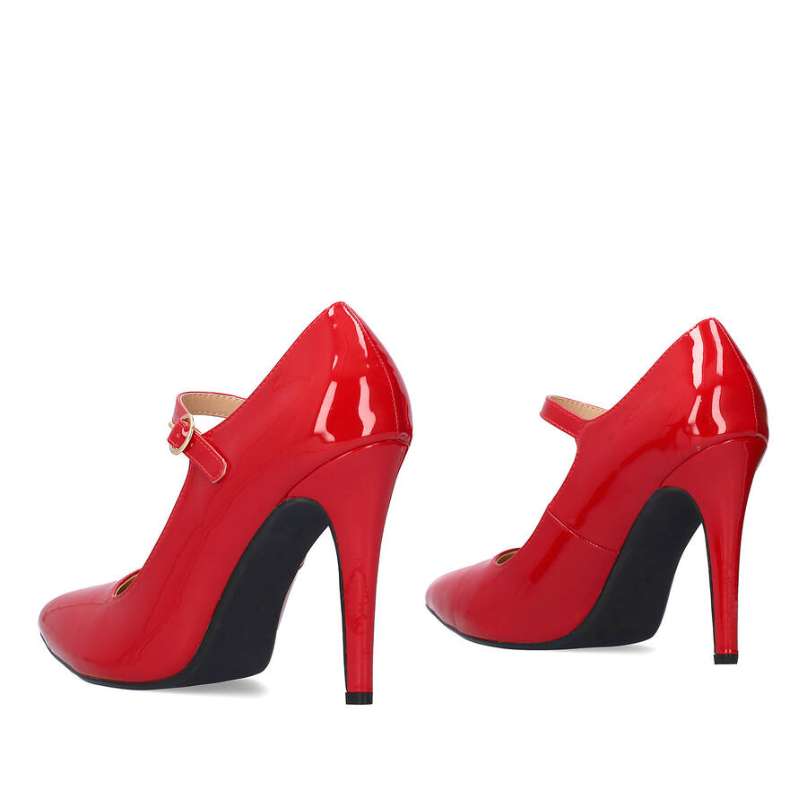 Red soft patent heeled Mary Jane 