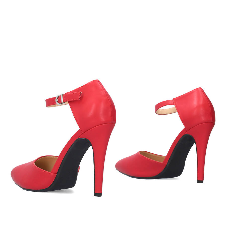 Red soft faux leather pumps 