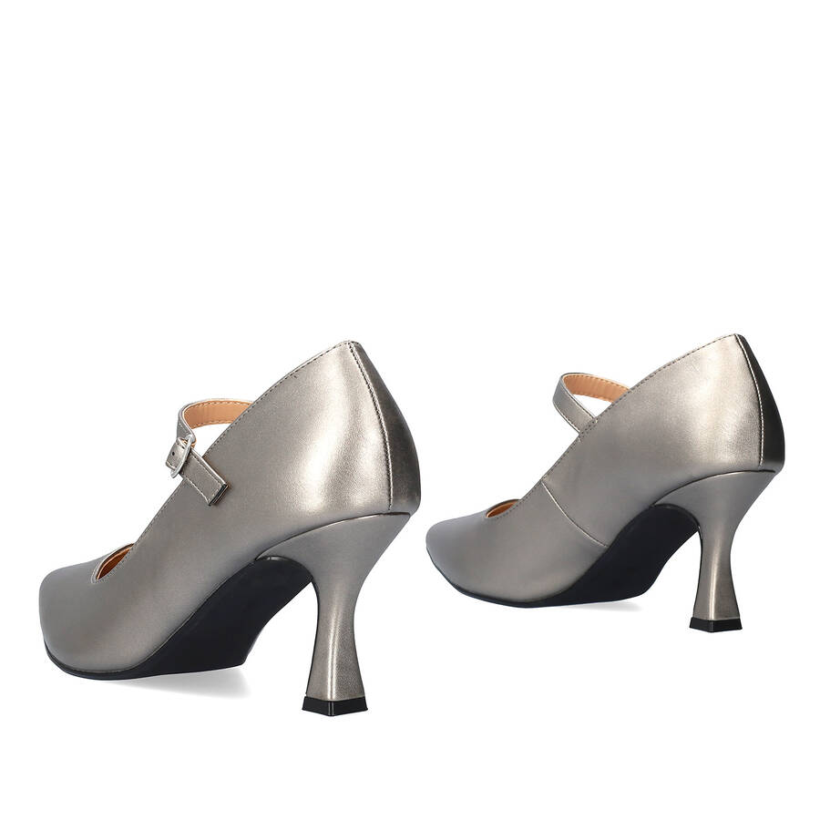 Mary Jane Stil Schuhe mit Kitten Heel in Soft Farbe Altsilber 