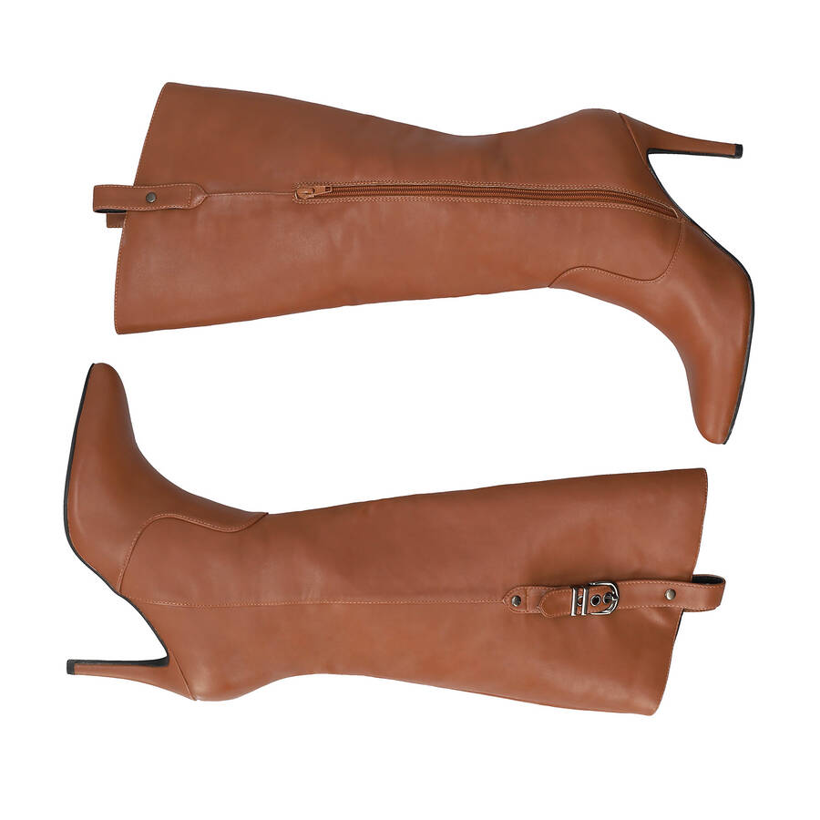 High heeled boots in camel soft faux leather 