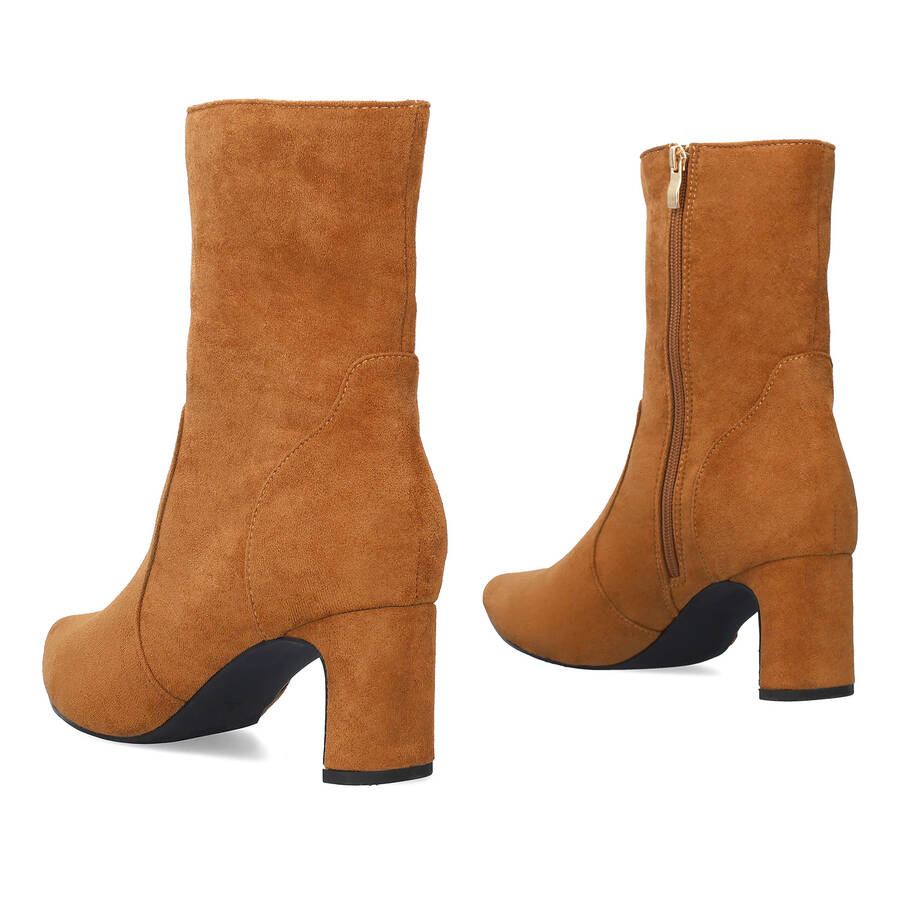 Camel faux suede heeled ankle boots 