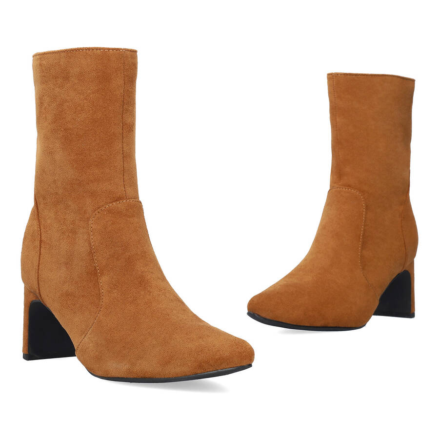 Camel faux suede heeled ankle boots 