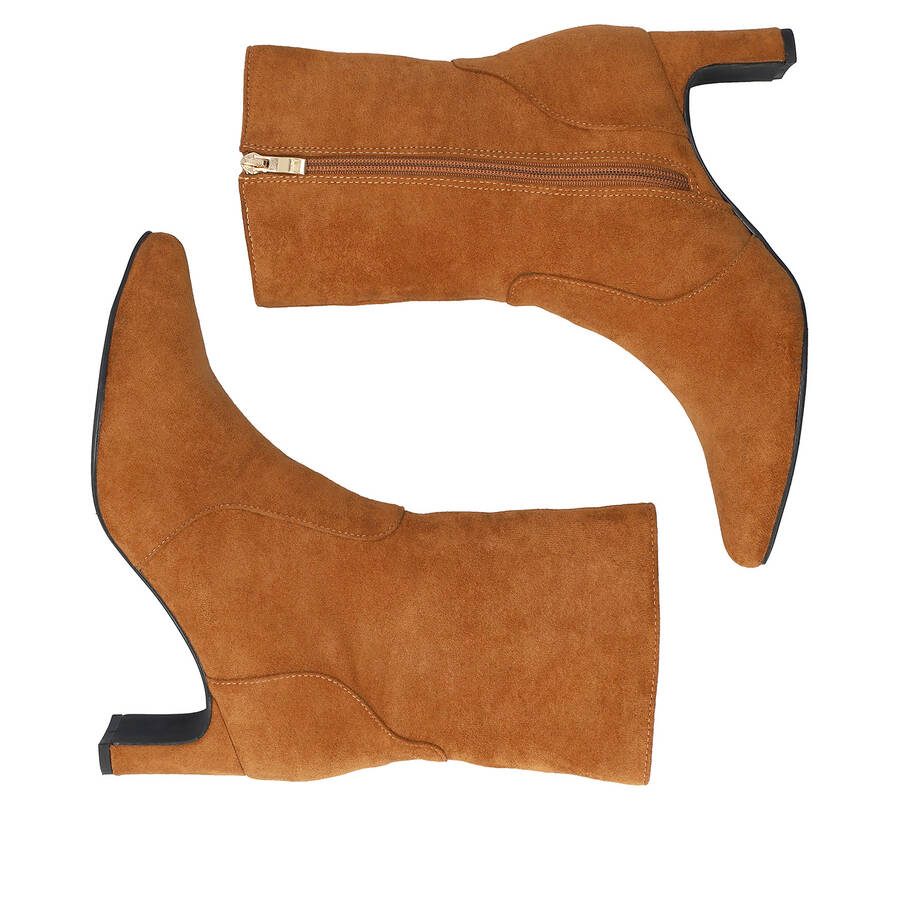 Camel faux suede heeled ankle boots 