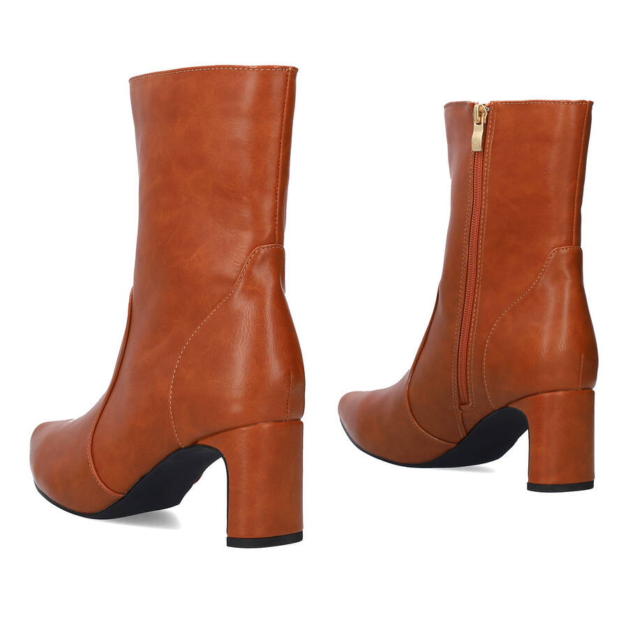 Camel faux soft leather heeled ankle boots 