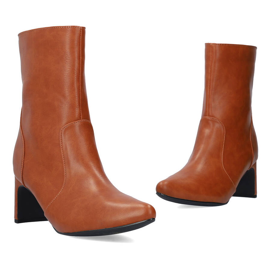 Camel faux soft leather heeled ankle boots 