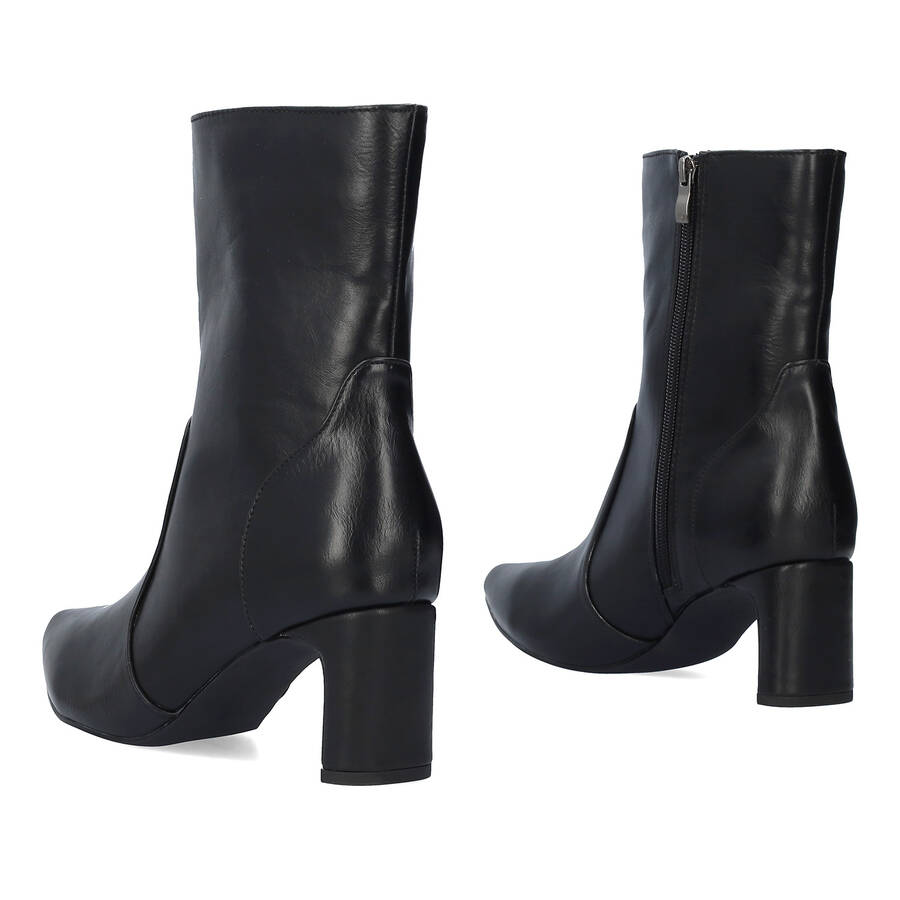 Black faux soft leather heeled ankle boots 