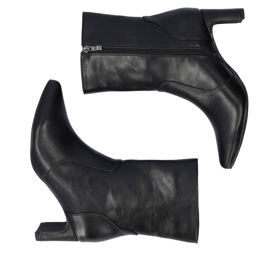 Black faux soft leather heeled ankle boots 