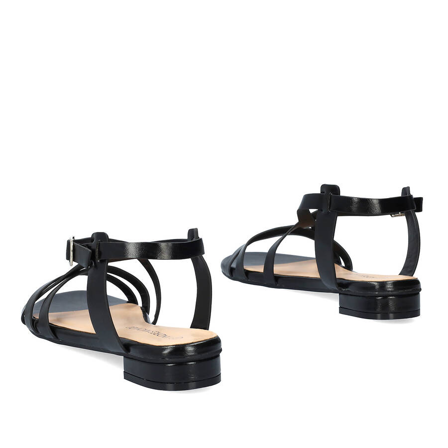 Sandales plates en simili cuir noir 