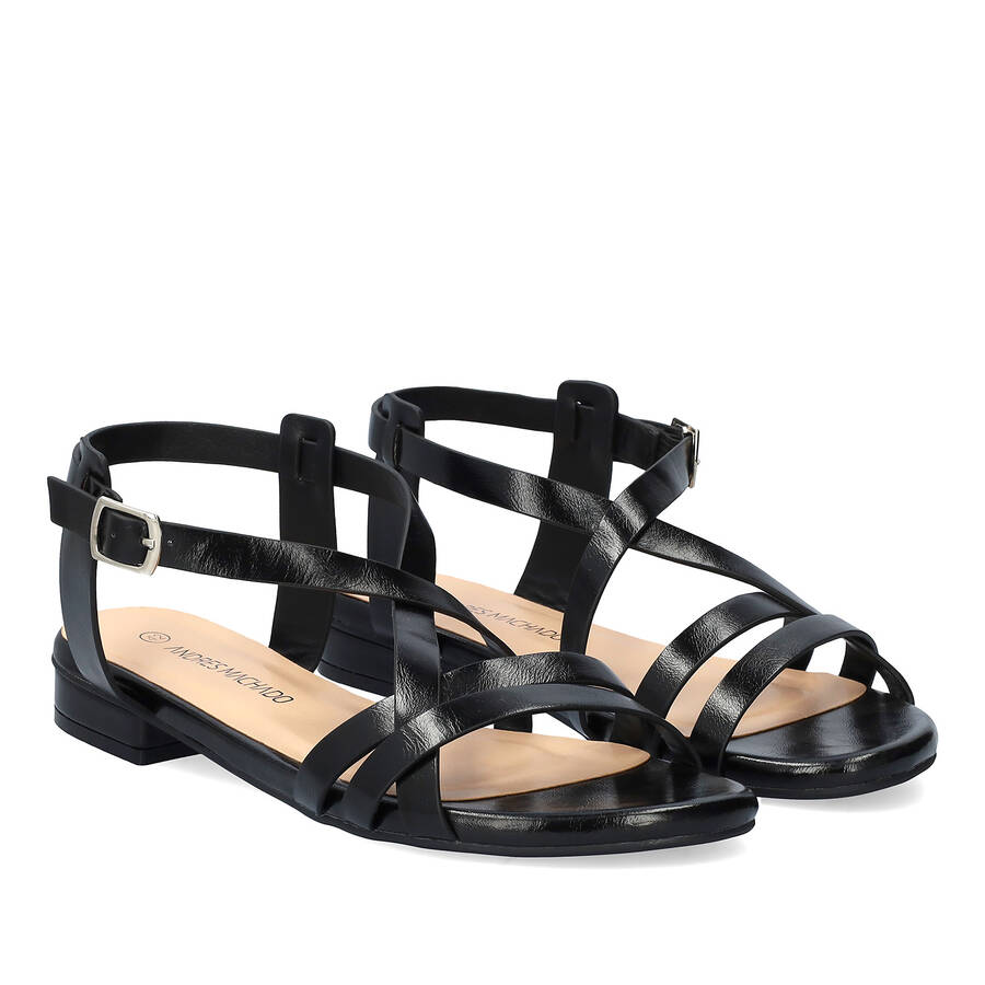 Sandales plates en simili cuir noir 