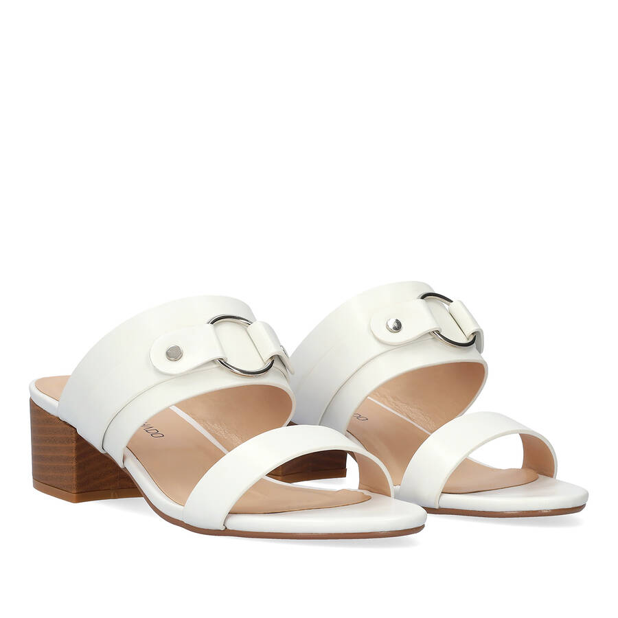 Square-heeled white colour mule 