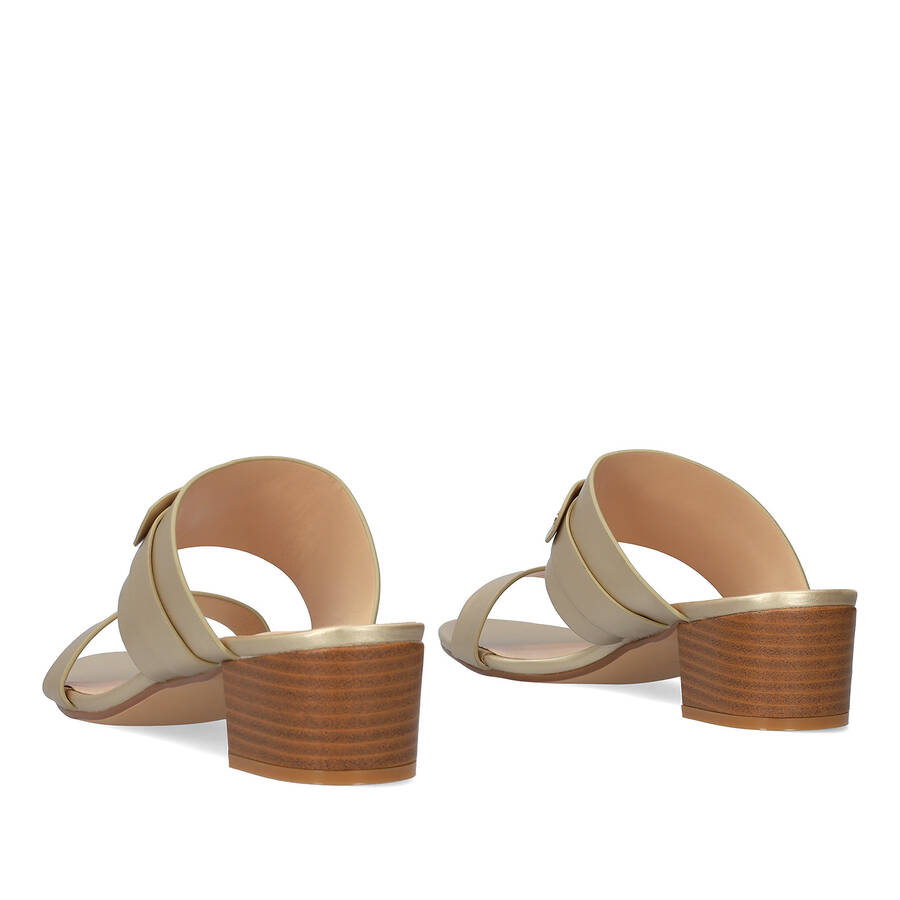 Square-heeled gold colour mule 