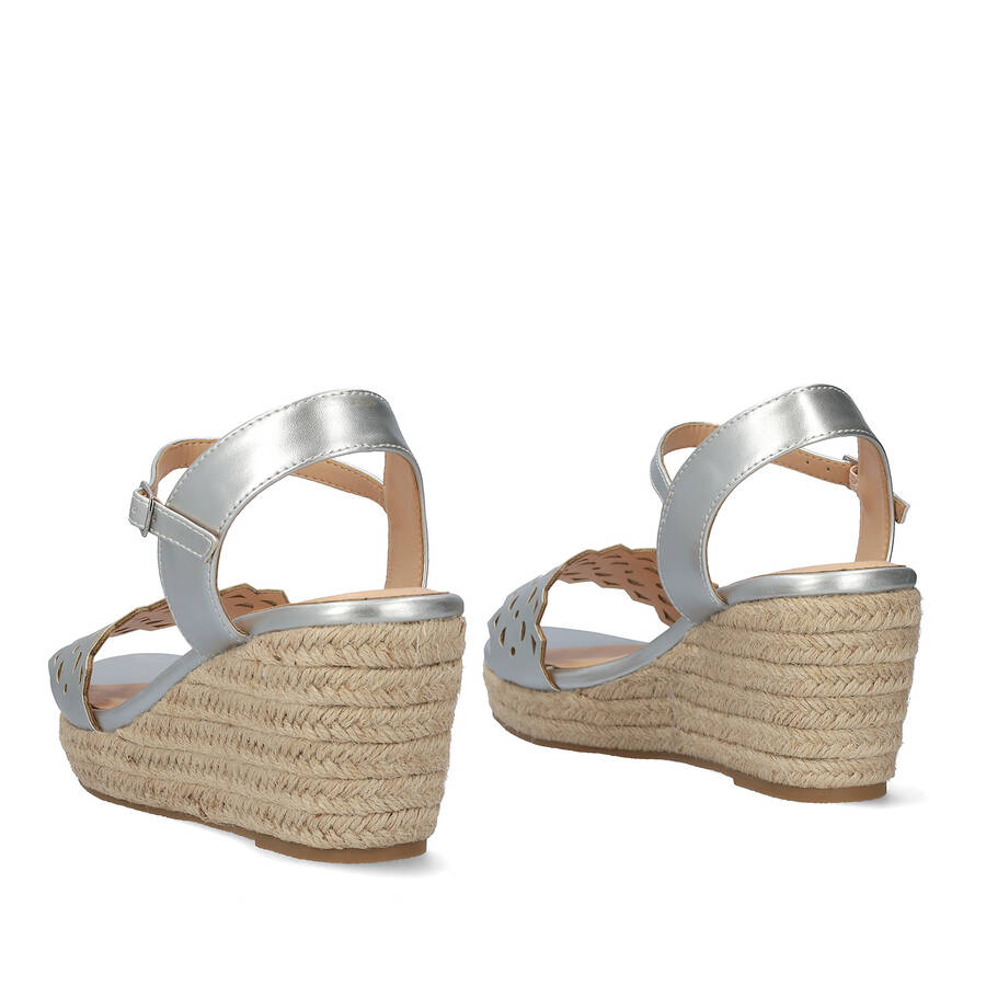 Soft silver coloured sandals with jute wedge 