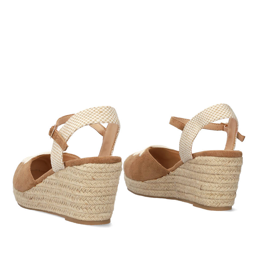 Camel suede espadrilles with jute wedge 