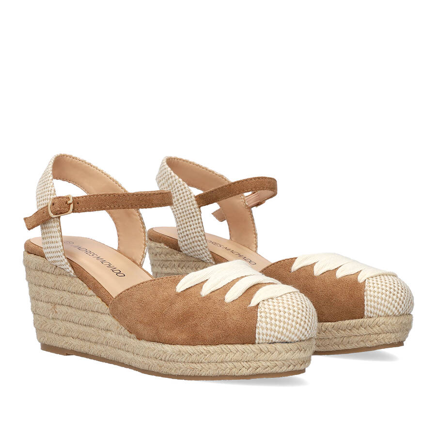 Camel suede espadrilles with jute wedge 