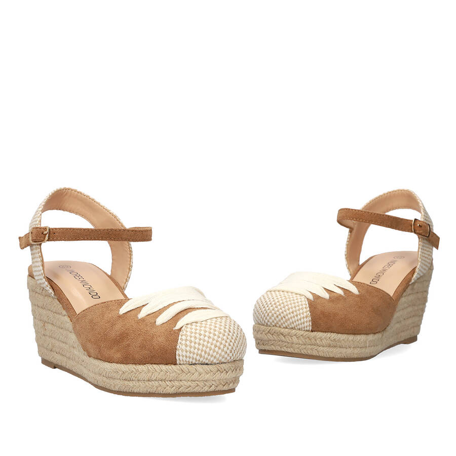 Camel suede espadrilles with jute wedge 