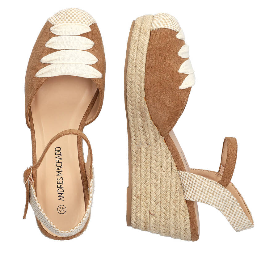 Camel suede espadrilles with jute wedge 